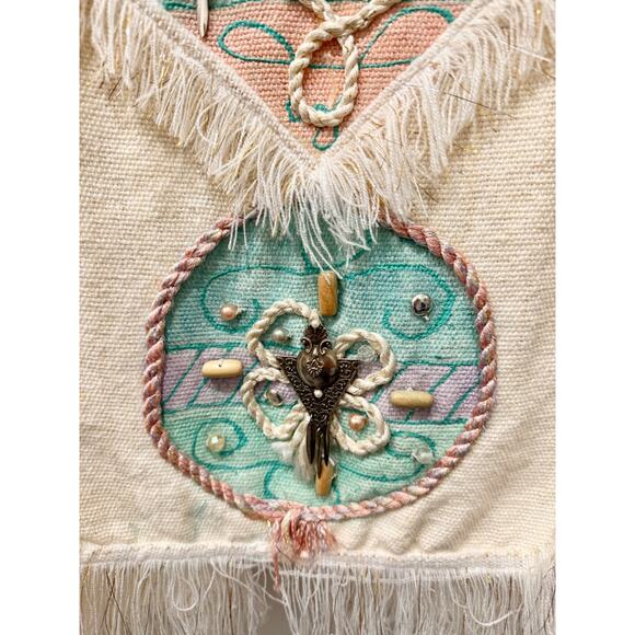 Crystal Embellished Fringe Cape Cotton Oversized Jacket White Multi Women Size M - Picture 4 of 7